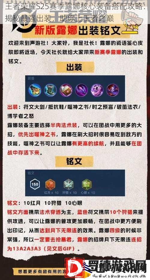 王者荣耀S25赛季露娜核心装备搭配攻略